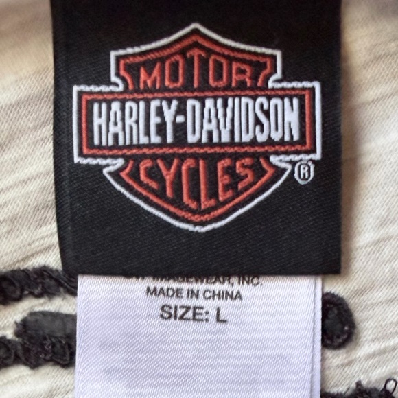 Harley-Davidson Womens Zipper Shoulder Long Sleeve T-Shirt Top Cream Size Large - Picture 3 of 3